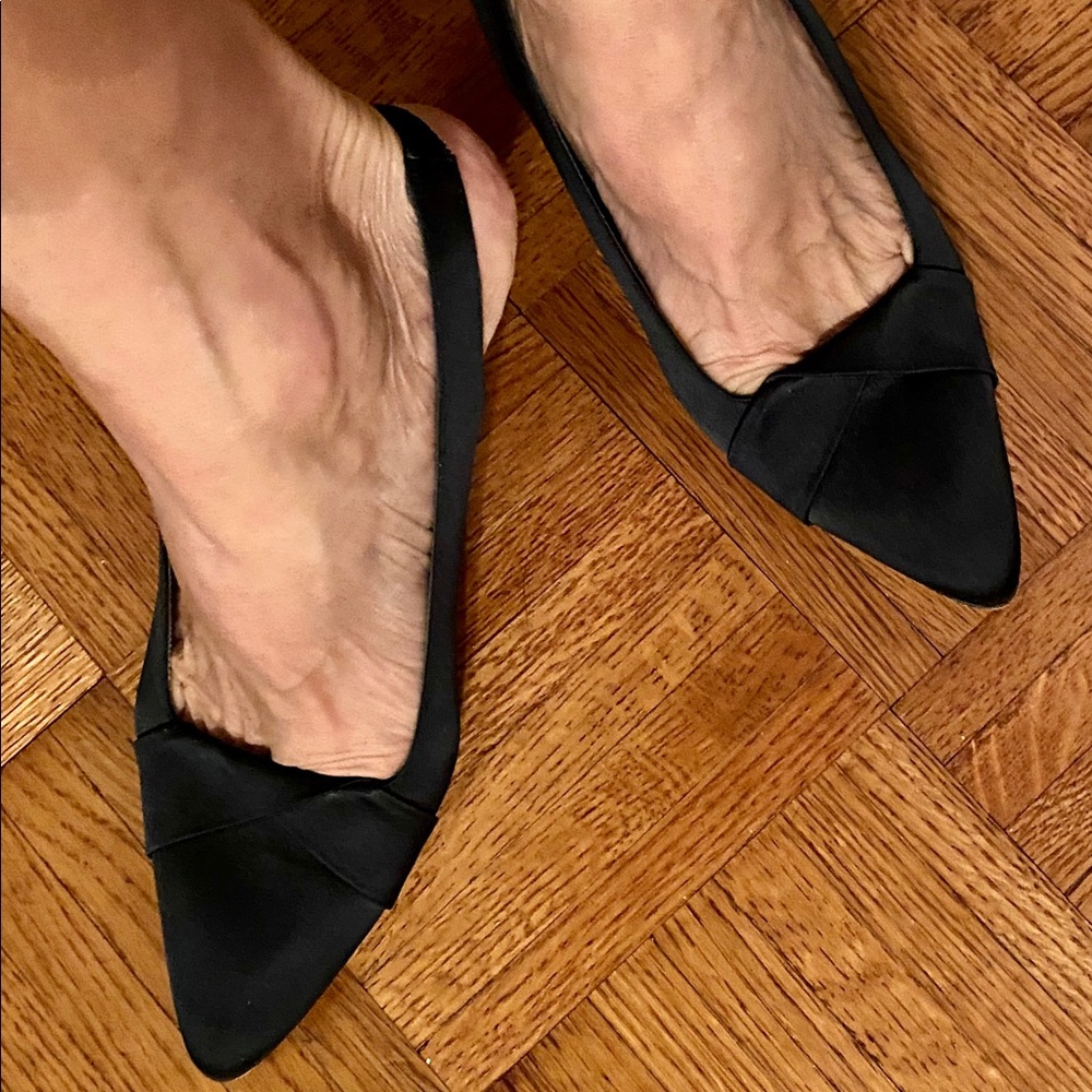 Olga Caressa Black Satin Romance sling back shoes